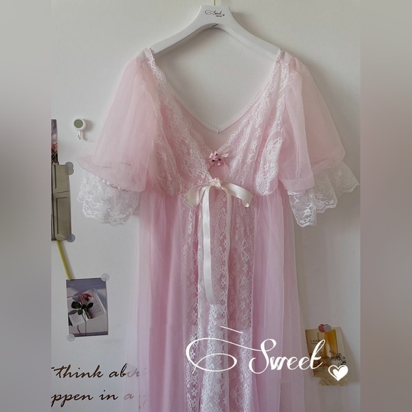 Vintage Kayser Babydoll Chemise Sleeping Set Barbiecore Dreamy Girlhoodcore Mesh - Picture 10 of 16
